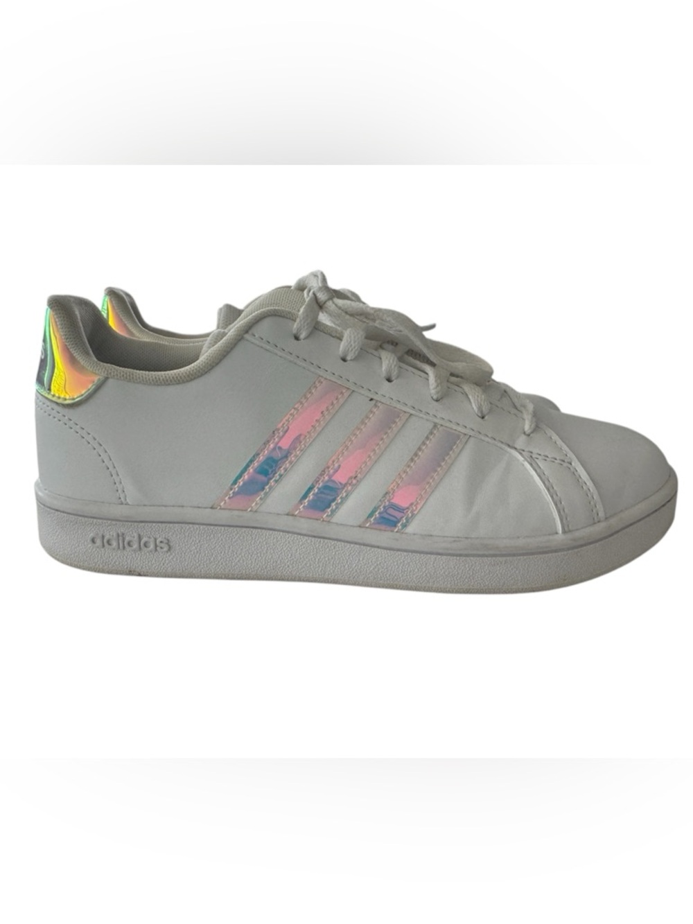 Adidas White Sneakers with Iridescent  Stripes